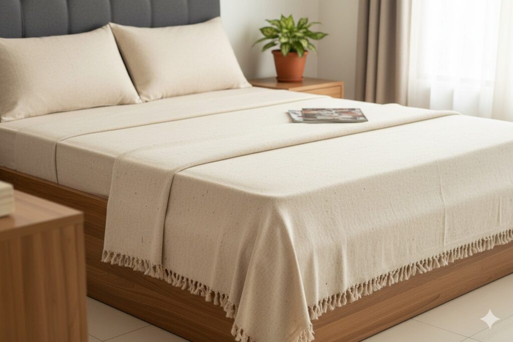 handmade woolen blankets ghongadi white